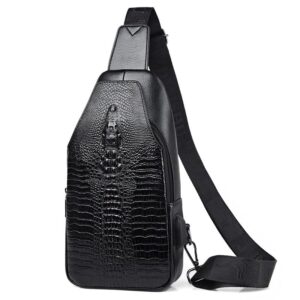 nex gen remix crocodile leather sling bag crossbody backpack for men women unisex (black)