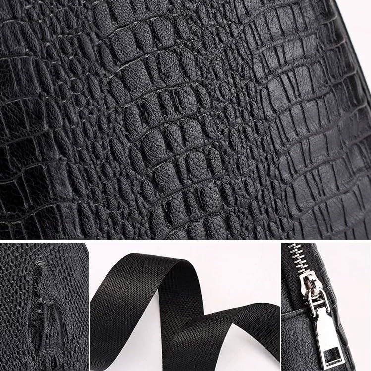 NEX GEN REMIX Crocodile Leather Sling Bag Crossbody Backpack for Men Women Unisex (Black)