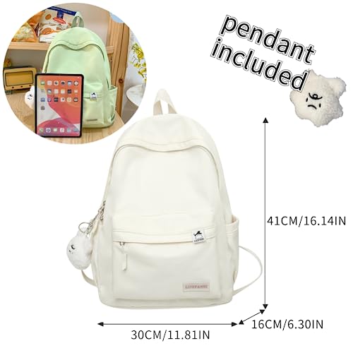 VTTDB Kawaii Backpack with Cute Accessories Casual Aesthetic Daypack Waterproof Travel Rucksack Large Laptop Bag for Women (white)