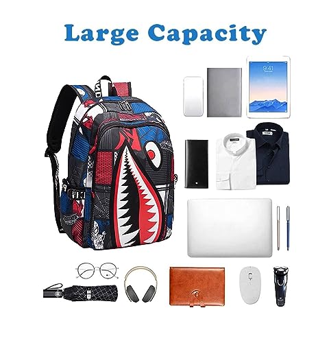 XKJFOTCY Shark Backpack for Boys, Fashion Multi-Functional Teens Bookbag, Laptop Backpack, Casual Daypack