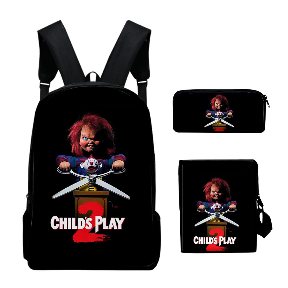 Chucky Backpack Three Piece Set Women Men 3D Printing Shoulders Bag Fashion Daypack Travel Bags