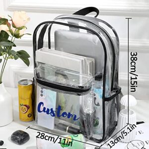 Personalized Clear Backpack Custom Name Clear Bookbag Customized Colorful Text, PVC Heavy Duty Transparent Backpack, Gifts