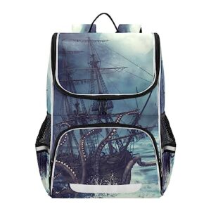 nander backpack,pirate ship students school backpacks with reflective tape for girls & boys,wide mouth school bag book bag for kid teens