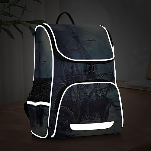Nander Backpack,Pirate Ship Students School Backpacks with Reflective Tape for Girls & Boys,Wide Mouth School Bag Book Bag for Kid Teens