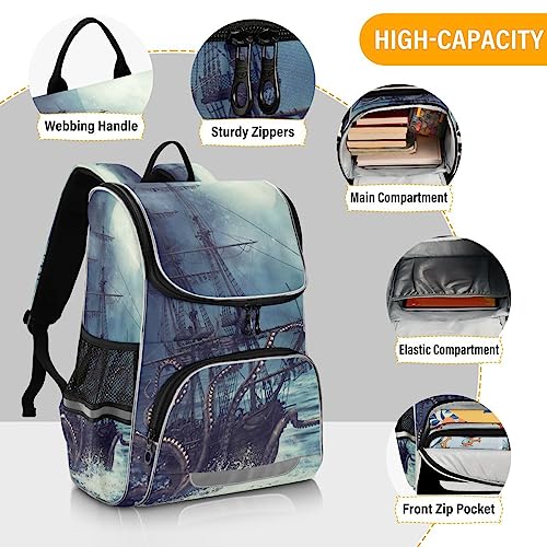 Nander Backpack,Pirate Ship Students School Backpacks with Reflective Tape for Girls & Boys,Wide Mouth School Bag Book Bag for Kid Teens