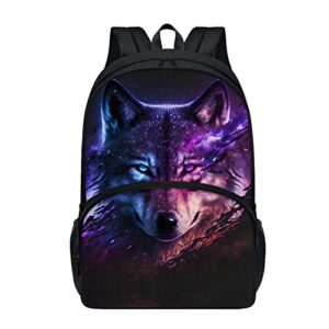 dmoyala galaxy wolf backpack for boys men with laptop compartment back to school supplies purse gifts for wolf lovers tiny casual daypack canvas lightweight