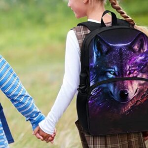 DMOYALA Galaxy Wolf Backpack for Boys Men with Laptop Compartment Back to School Supplies Purse Gifts for Wolf Lovers Tiny Casual Daypack Canvas Lightweight