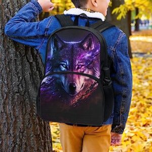 DMOYALA Galaxy Wolf Backpack for Boys Men with Laptop Compartment Back to School Supplies Purse Gifts for Wolf Lovers Tiny Casual Daypack Canvas Lightweight