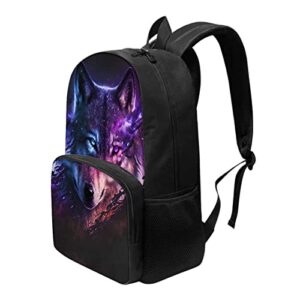 DMOYALA Galaxy Wolf Backpack for Boys Men with Laptop Compartment Back to School Supplies Purse Gifts for Wolf Lovers Tiny Casual Daypack Canvas Lightweight