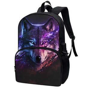 DMOYALA Galaxy Wolf Backpack for Boys Men with Laptop Compartment Back to School Supplies Purse Gifts for Wolf Lovers Tiny Casual Daypack Canvas Lightweight