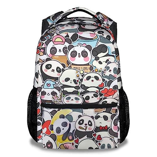 KNOWPHST Panda Backpacks for Girls, Boys - 16 Inch Cute Backpack for School - Black, Large Capacity, Durable, Lightweight Bookbag for Kids Travel