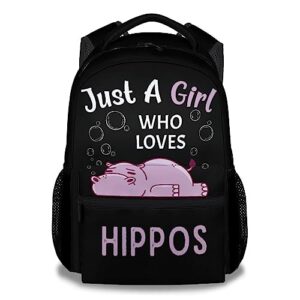 cuspcod hippo backpack for girls boys, 16 inch backpacks for school, cute, adjustable straps, durable, lightweight, large capacity bookbag for kids