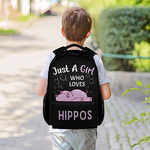 CUSPCOD Hippo Backpack for Girls Boys, 16 Inch Backpacks for School, Cute, Adjustable Straps, Durable, Lightweight, Large Capacity Bookbag for Kids