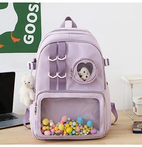 TomnuK Kawaii Backpack with Kawaii Bear Pandent (Purple)