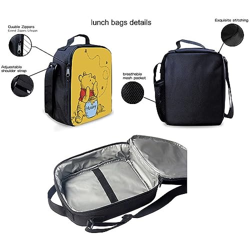 oqizkeu Wi.nnie the P.ooh Bear 3Pcs School Bags Set Boys Girls Student Bookbag 16 Inch Teens Laptop Backpack with Lunch Bag Pencil Case