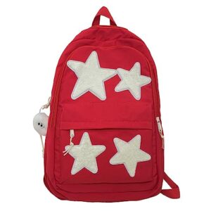 lotustar kawaii backpack with cute accessories stars y2k aesthetic backpack with plush pendenat grunge 10-12 daypack (red)