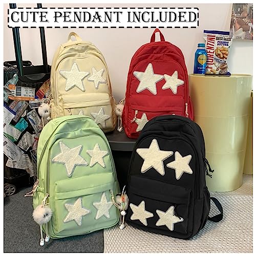 LOTUSTAR Kawaii Backpack with Cute Accessories Stars Y2K Aesthetic Backpack with Plush Pendenat Grunge 10-12 Daypack (Red)