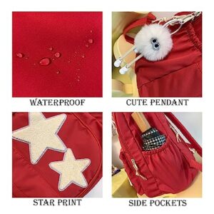 LOTUSTAR Kawaii Backpack with Cute Accessories Stars Y2K Aesthetic Backpack with Plush Pendenat Grunge 10-12 Daypack (Red)