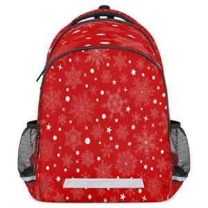 christmas snowflake white dot backpack with reflective strip, red lightweight backpack travel bag casual daypack laptop bag