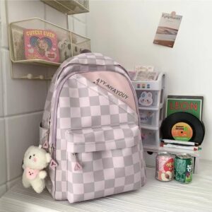 UIVXXUD Kawaii Backpack with Cute Accessories - Water-resistant Nylon, Multiple Compartments, and Pockets for All Your Essentials (Pink)