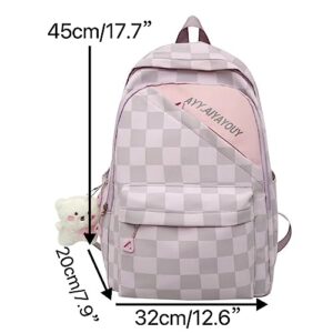 UIVXXUD Kawaii Backpack with Cute Accessories - Water-resistant Nylon, Multiple Compartments, and Pockets for All Your Essentials (Pink)