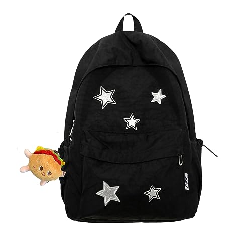 HIQUAY Grunge Backpack with Cute Accessory Aesthetic Backpack Cute Backpacks Waterproof (Black)