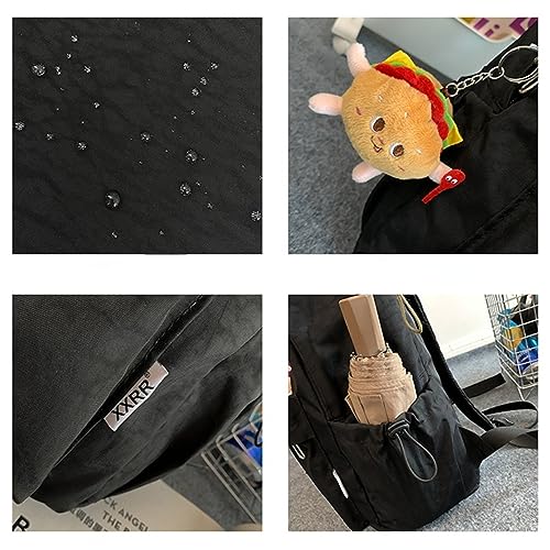 HIQUAY Grunge Backpack with Cute Accessory Aesthetic Backpack Cute Backpacks Waterproof (Black)