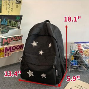 HIQUAY Grunge Backpack with Cute Accessory Aesthetic Backpack Cute Backpacks Waterproof (Black)