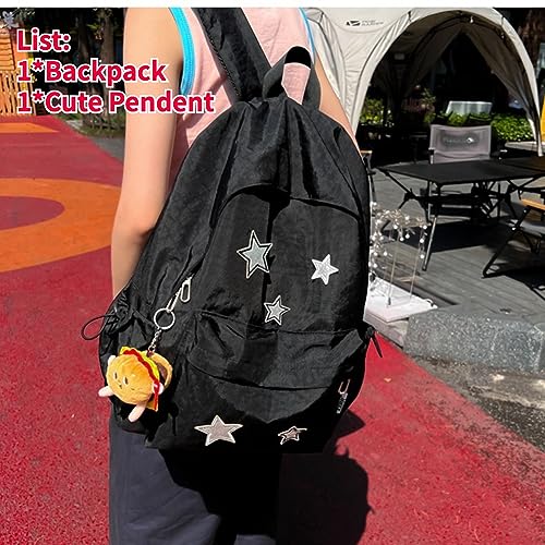 HIQUAY Grunge Backpack with Cute Accessory Aesthetic Backpack Cute Backpacks Waterproof (Black)