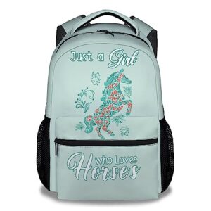 mercuryelf horse backpack for girls, 16 inch mint green backpacks for school, fashion just a girl who loves horses bookbag for kids