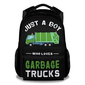 mercuryelf just a boy who loves garbage trucks backpack for student, 16 inch black backpacks for school, cool lightweight bookbag for kids