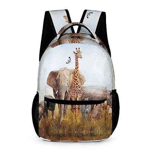 Niapessel Kids Backpack for School, African Wild Animals Pattern Students Bookbags School Bags Girls Boys