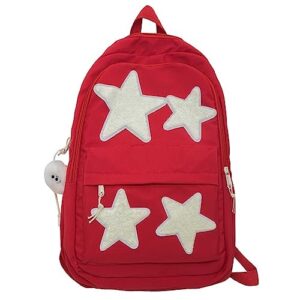 jhtpslr preppy backpack y2k aesthetic backpack fluffy stars patchwork aesthetic backpack cute y2k book bags backpack supplies (red)