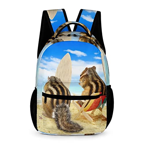 Niapessel Kids Backpack for School, Funny Chipmunks Beach Tropical Pattern Students Bookbags School Bags Girls Boys