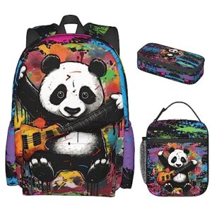 dreambest panda retro 3 piece large capacity backpack set with lunch bag & pencil case, perfect for travel