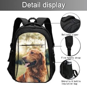 GIFTSDIY Custom Travel Laptop Backpack Personalized Name bags with Photo Customized Computer USB Bags for Women Men Black