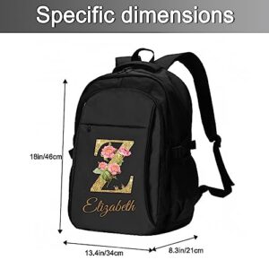 GIFTSDIY Custom Travel Laptop Backpack Personalized Name bags with Photo Customized Computer USB Bags for Women Men Black