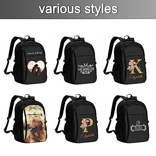 GIFTSDIY Custom Travel Laptop Backpack Personalized Name bags with Photo Customized Computer USB Bags for Women Men Black