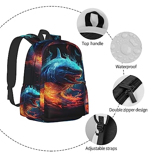 dreambest Shark Flame 3 Piece Large Capacity Backpack Set With Lunch Bag & Pencil Case, Perfect For Travel