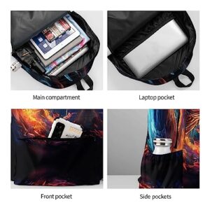 dreambest Shark Flame 3 Piece Large Capacity Backpack Set With Lunch Bag & Pencil Case, Perfect For Travel