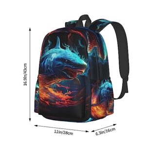 dreambest Shark Flame 3 Piece Large Capacity Backpack Set With Lunch Bag & Pencil Case, Perfect For Travel