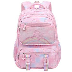 byxepa girls backpack, 16.5 * 13.5 * 7 inches school backpack for girls, lightweight kids backpack with compartments, kids' school book bag for elementary student (pink)