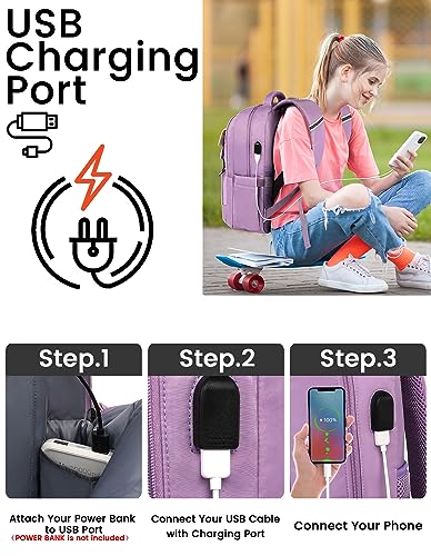 FALANKO Backpack for Girls,15.6 inch Women Laptop School College BookBag with USB Charging Port, High Middle Elementary School Backpack For Teen Students,Large Capacity Travel work Daypacks for Women