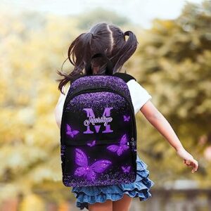 M YESCUSTOM Personalized School Backpack for Girls Boys Teen, Custom Backpacks with Name Customized Purple Butterfly School Bookbag for Kids, Casual Kid Book Bags for Back to School Travel Picnic