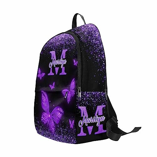 M YESCUSTOM Personalized School Backpack for Girls Boys Teen, Custom Backpacks with Name Customized Purple Butterfly School Bookbag for Kids, Casual Kid Book Bags for Back to School Travel Picnic