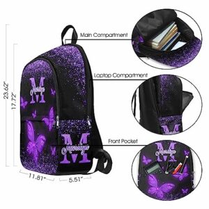 M YESCUSTOM Personalized School Backpack for Girls Boys Teen, Custom Backpacks with Name Customized Purple Butterfly School Bookbag for Kids, Casual Kid Book Bags for Back to School Travel Picnic