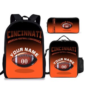 quzeoxb personalized cincinnati backpack set with name and number - 3 piece school bag, lunch box and pencil case for boys girls gifts