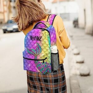 Fovanxixi Custom Rainbow Mermaid Scales Backpack for Kids Boys Girls Personalized Name Text Children Backpack School Bag Customized Daypack Schoolbag for Student Bookbag