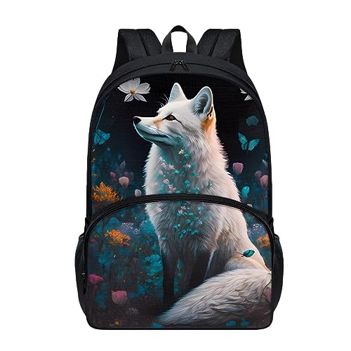 Geleglaer School Backpack Arctic Fox Lightweight Teens Girls Boys Schoolbag with Pencil Bag Animal 3D Fox Pattern for Kids