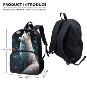 Geleglaer School Backpack Arctic Fox Lightweight Teens Girls Boys Schoolbag with Pencil Bag Animal 3D Fox Pattern for Kids